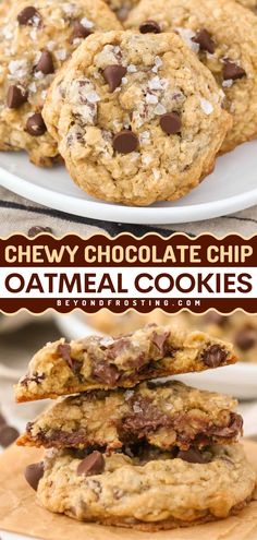 These soft and chewy chocolate chip oatmeal cookies are the BEST! Loaded with old-fashioned oats, these chocolate chip cookies are a perfect afternoon snack idea. Put this homemade oatmeal cookie recipe on your back-to-school food! Chewy Chocolate Chip Cookies Oatmeal, Best Chocolate Chip Oatmeal Cookie Recipe, Soft Chewy Oatmeal Chocolate Chip Cookie, Oatmeal Chocolate Chip Cookie Recipe No Chill, Cho Chip Oatmeal Cookies, Old Fashion Oats Cookies, Nestle Toll House Oatmeal Chocolate Chip Cookies, Chocolate Cup Oatmeal Cookies, Mini Oatmeal Chocolate Chip Cookies