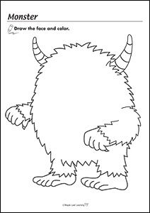 a cartoon monster with horns and tail coloring page