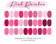 the pink rainbow palette is shown in shades of red, pink and purple with text that reads