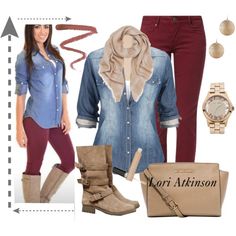 "Denim and Cinnamon" by latkins77 on Polyvore Fall Fashion Coats, Elegante Casual, Outfit Jeans, Looks Chic, Fashion Mode