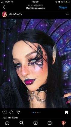 Half And Half Makeup Looks, Scary Butterfly Makeup, Dark Butterfly Makeup, Red Butterfly Makeup, Special Effects Makeup Ideas Creative, Dark Fairy Makeup Looks, Halloween Butterfly Makeup, Halloween Themed Makeup, Glam Halloween Makeup