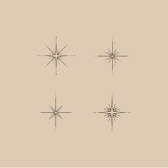 four different stars are shown in black and white on a beige background, each with one star as the center