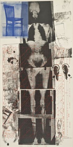 an abstract collage with multiple images and lines on the bottom half of each piece