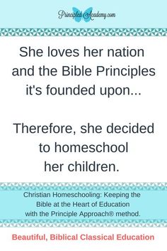 a blue and white poster with the words she loves her nation and the bible principals it's found upon