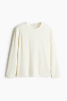 Regular Fit Long-Sleeved Waffled Shirt - Round Neck - Long sleeve - Cream - Men | H&M US Winter Long Sleeve T-shirt With Ribbed Cuffs, H&m Long Sleeve Sweatshirt With Ribbed Cuffs, Winter Ribbed Crew Neck T-shirt, H&m Fall Sweatshirt With Ribbed Cuffs, Ribbed Long Sleeve T-shirt For Fall, Fall Crew Neck Tops With Double-needle Sleeve, Long Sleeve Solid Ribbed T-shirt, Solid Color Ribbed Long Sleeve T-shirt, H&m Relaxed Fit Sweatshirt For Winter