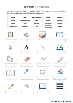 Identificación de botones de Paint Computer Notes, English Activities For Kids, Free Kindergarten Worksheets