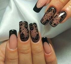 Black And White Nails Ideas Coffin, Black Lace Nails, Iron Nails, Lace Nail Art, Nagel Design, Retro Nails, Hippie Nails, Lace Nails, Gothic Nails