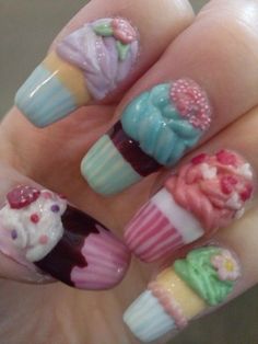 Lovely Cupcake Nails for Kids Ice Cream Nails, Food Nails, Nail Art For Beginners, Heart Nail Art, Nails For Kids, Cute Nail Art, Heart Nails