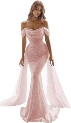 Gown With Detachable Train, Elegant Mermaid Dress, Cocktail Rose, Robes D'occasion, Sparkly Wedding Dress, Detachable Train, Classy Prom Dresses, Evening Party Gowns, Sequin Prom Dresses