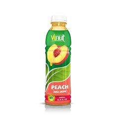 a bottle of peach juice on a white background