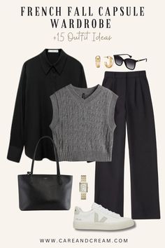 French Fall Capsule Wardrobe Essentials +15 Outfit Ideas Casual Office Autumn Outfit, Smart Casual Fall Outfits For Women, Paris Fall Outfits Parisian Style, French Outfit Style, Chic Fall Capsule Wardrobe, Autumn Outfit Women, Outfits Classic Style