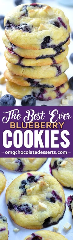 These easy blueberry cookies are also the best: light as air with crispy exteriors and soft, cream cheese and fruit-filled middles. Fruity, soft, and chewy cookie studded with creamy white chocolate chips. Easy Blueberry Cookies, Resepi Biskut, Blueberry Cookies, Easy Blueberry, Oreo Dessert, Blueberry Recipes, Baking Sweets, Chewy Cookie, Yummy Sweets