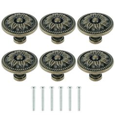 six antique style cabinet knobs with screws