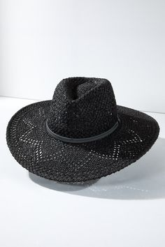 Say hello to the ultimate summer accessory, the Nicola Hat! With a wide brim and eye-catching eyelet accent, this woven panama hat adds a touch of flair to any outfit. Plus, it features an inner adjustable strap for a perfect fit. Keep cool and stylish all season long! Chic Wide Brim Braided Hat, Black Western Hat For Summer, Black Western Summer Hat, Chic Braided Sun Hat With Curved Brim, Black Summer Fedora, Trendy Black Summer Hat, Trendy Woven Hats For Vacation, Trendy Flat Brim Vacation Hat, Bohemian Black Panama Hat For Beach