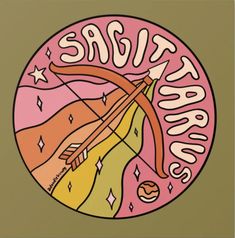 the logo for sagit bros is shown in pink, yellow and orange colors on a brown background