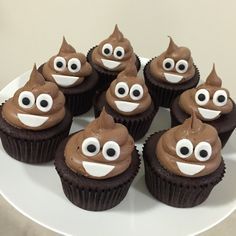 chocolate cupcakes with googly eyes on a white plate