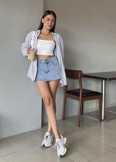 Mini Skirts Outfits Summer, Casual College Outfits, Everyday Fashion Outfits, Miniskirt Outfits, Casual Day Outfits, Kpop Fashion Outfits, Basic Outfits, Casual Style Outfits, Lookbook Outfits