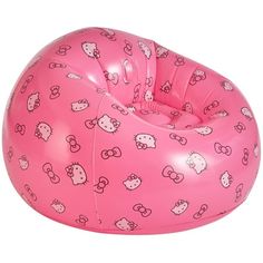 an inflatable chair with hello kitty designs on the front and back, is shown