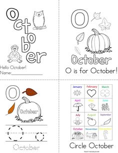 four different autumn activities for children to practice their handwriting and writing skills, including the letter o