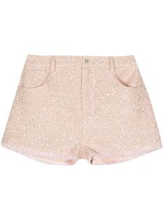 TWINSET sequin-embellished Bouclé Shorts - Farfetch Edge Logo, Sequin Embellishment, City Dress, Blouse Pants, Logo Tag, Versace Jeans Couture, Summer Beach Wear, Pink Light, Lady Dior