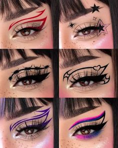 Bold Eyeliner Looks For Hooded Eyes, Matching Makeup Looks For Friends, Unique Eyeliner Looks Hooded Eyes, Alt Makeup Looks Eyeliner, Alt Graphic Liner, Interesting Eyeliner, Graphic Eyeliner Goth, Crazy Makeup Art, Colorful Graphic Liner