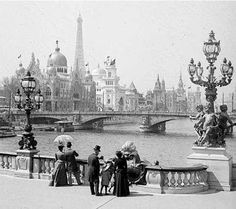 an old photo of people standing on a bridge overlooking the river thames in london, england