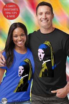 * Vermeer's Pearl Earring Pop Art T-Shirt by #SpoofingTheArts / #Gravityx9Designs at Zazzle ** Pop-Art Style, add a background color of your choice! * Several colors, styles of shirts and hoodies to choose from. * Sizes for adults and children. * Move design to the back of the shirt or pocket style. * Add text and/or a photo if desired. * 1224 Fashion Combinations, Dressy Casual