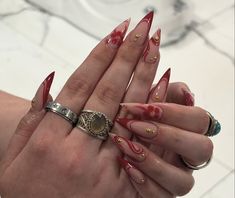 Red Aries Nails, Red Themed Nails, Red Stiletto Nails, Acrylic Nails Stiletto, Long Red Nails, Natural Nails Manicure, Color For Nails, Girly Acrylic