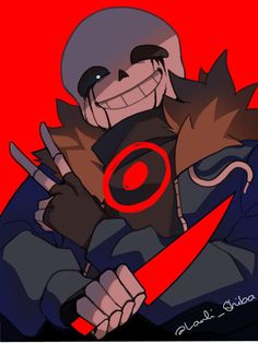 a drawing of a person holding a knife and wearing a helmet with an evil look on his face