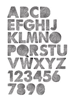 the alphabet is made up of fingerprints and letters that appear to be handwritten