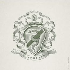 the slytheria crest is shown in black and white