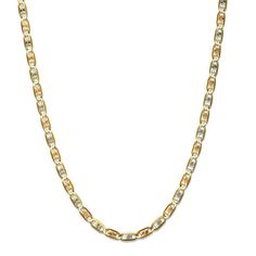 This ladies' 0.2mm-wide diamond-cut Valentino chain necklace fashioned in 14K tri-toned gold measures 20.0 inches in length and secures with a lobster claw clasp. Valentine Day Special, Necklace Clasps, Loose Stones, Necklace Chain Lengths, Necklace Designs, Types Of Metal, Gold Metal, Diamond Cuts, Necklace Lengths