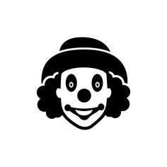 a black and white image of a clown's face with a hat on it