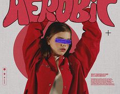 a woman in red jacket holding her hands up to her head with the word aerobie on it