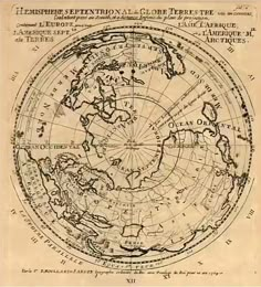 an old map showing the earth's oceans