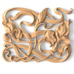 an intricately carved piece of wood on a white background