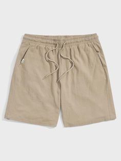 Khaki Casual   Cotton Letter Straight Leg Embellished Non-Stretch  Men Bottoms Men's Khaki Shorts, Aesthetic Shorts Men, Khaki Shorts Outfit Mens, Beige Shorts Men, Men’s Shorts, Short Pants Outfit Men, Summer Clothes Men, Best Shorts For Men, Guy Shorts