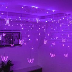 Floating Butterfly String Light Butterfly String Lights, Purple String Lights, Purple Room, Led Curtain Lights, Butterfly Lighting, Led Curtain, Purple Rooms, Curtain String Lights, Icicle Lights