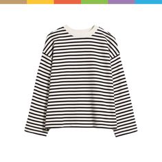 Gestreifter Pullover aus reiner Bio-Baumwolle. Long Sleeve Tops With Horizontal Stripes For Everyday, Pullover Mode, Simple Blouse, Loose Pullover, Bottoming Shirt, Women Hoodies Sweatshirts, Striped Tee, Black Stripes, Black Shirt