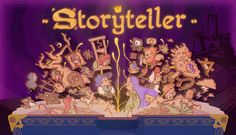 the title for storyteller is surrounded by cartoon characters and an elaborate display case