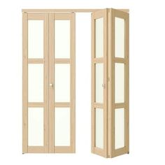 an open wooden door with glass panels on the inside and outside doors, isolated against a white background