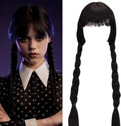 Wednesday Addams Wig, Long Black Braided Wigs with Bangs for Women Girls, Family Costume Hair Wig for Halloween Party Costume : Amazon.ca: Clothing, Shoes & Accessories Black Hair Bangs Halloween Costume, Bangs Halloween Costume, Wednesday Hair, Black Hair Bangs, Halloween Party Costume, Bangs For Women, Braided Wigs, Family Costumes, Halloween Party Costumes