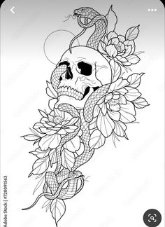 a skull and flowers tattoo design