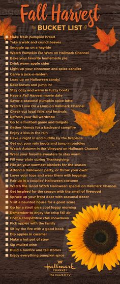 the fall harvest bucket list is shown