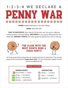 Penny Fundraiser Ideas, Penny Wars Fundraiser Ideas, Ptc Fundraising Ideas, Pta Penny Wars, Sga Fundraising Ideas, Cash Cow Fundraiser, October Pta Ideas, Coin Wars Fundraiser School Fundraisers, Fall School Fundraiser Ideas