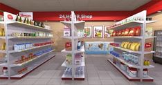 an image of a grocery store with shelves full of food and drinks on the shelves