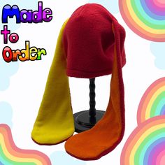 A 3 color bunny hat made from fleece! -one color base + two colors inner ears A rattle is put into both ears that makes the hat jingle when the ear moves Size: (circumference 24) (8 x 11 in) (ears 17 in) Materials: fleece Made to order! Add colors in personalization. In Ears, Inner Ear, Hat Base, Bunny Hat, Costume Hats, Color Swatch, Hat Making, Ready Made, 2 Colours