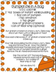 Pumpkin Pie In A Cup Preschool, Pumpkin Pie In A Bag, Pumpkin Pie In A Bag For Kids, Pumpkin Pie In A Cup For Kids, Kindergarten Pumpkin, Classroom Cooking, Thanksgiving Classroom Activities, Kindergarten Poems, Pumpkins Preschool