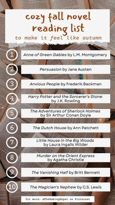 Books To Read In Autumn List, 2023 Books List, Classic Books To Read In Fall, October Book Challenge, Book To Read In Autumn, Book List Aesthetic, Cozy Books To Read In The Fall, Cozy Fall Novels, Autumn Series List