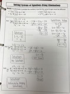 a piece of paper with some writing on it that says solve systems of functions using elimination